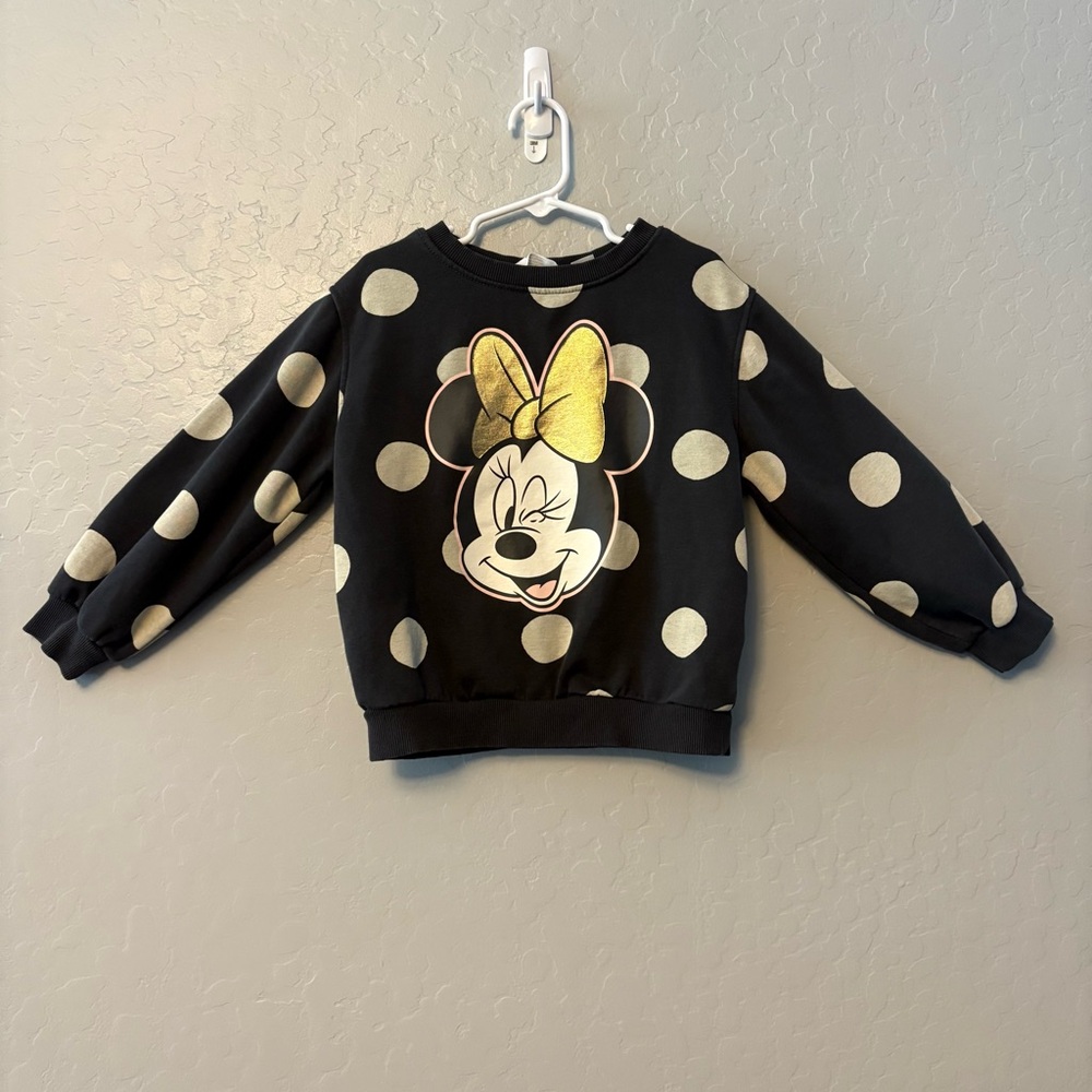 H&M black and cream polka dot metallic minnie moise sweatshirt size 5t/6